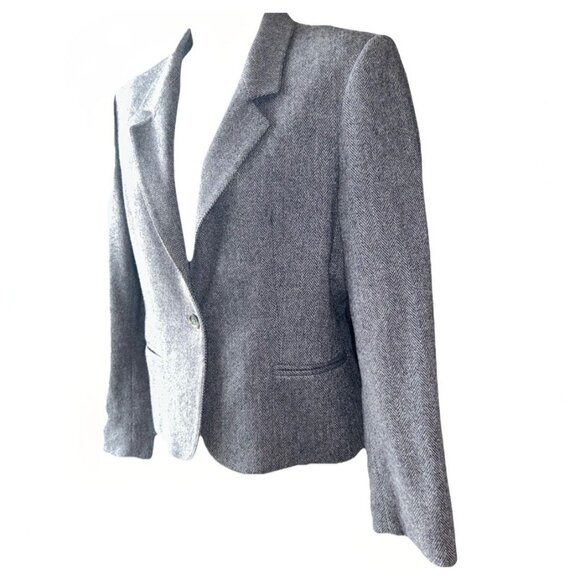 Saville Blazer Tweed Herringbone Jacket Womens Size 10 Petite Wool Grey Career - Picture 2 of 11